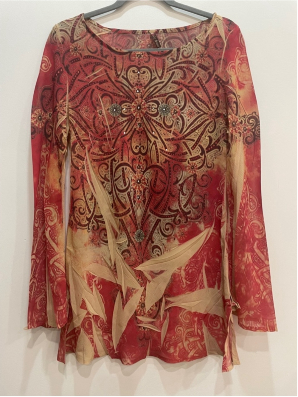 Vintage Y2K Mushka Sheer Tunic L Tattoo Cross Whimsigoth Fairy Bling